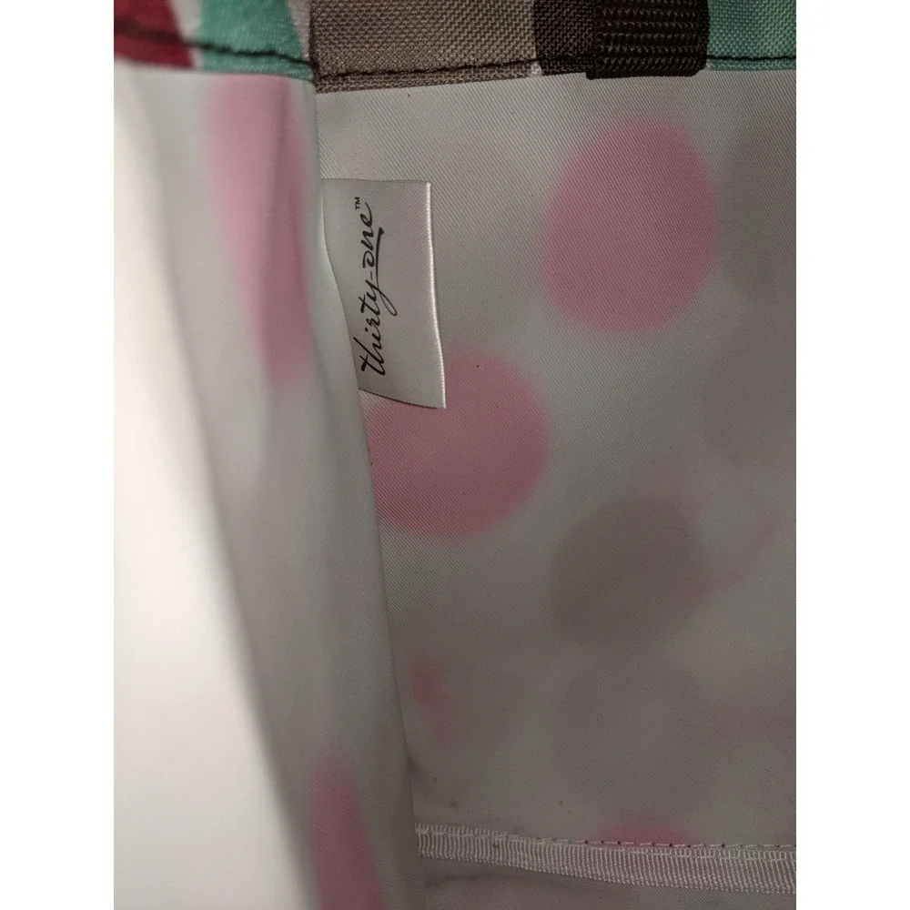 Thirty-One Small Tote Bag Polka Dot Red Teal Brown 12x8x5